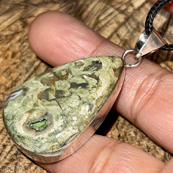 Green Rainforest Jasper Rhyolite Pendant 2” - Picture 4 of 11